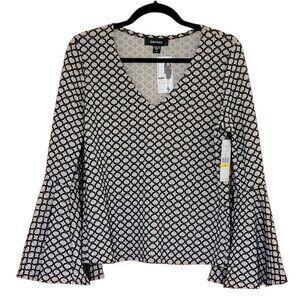 Karen Kane Wine Country Jacquard Top with Bell Flared Flutter Sleeves NEW NWT
